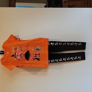 Halloween shirt and leggings.